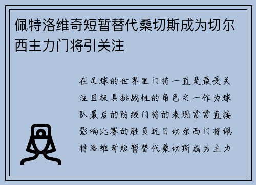 佩特洛维奇短暂替代桑切斯成为切尔西主力门将引关注 佩特洛维奇短暂替代桑切斯成为切尔西主力门将引关注